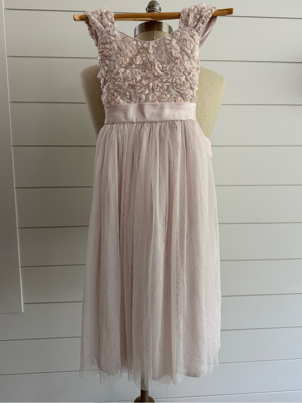Girls' Light Blush Floral Appliqué Tulle Dress